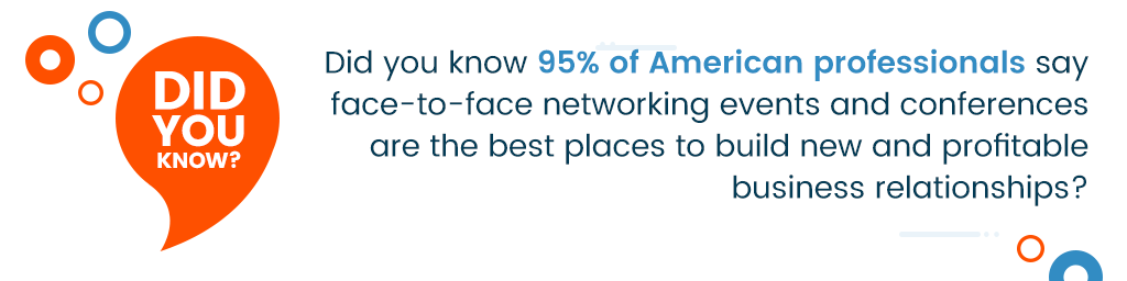 A callout that says Did you know 95% of American professionals say face-to-face networking events and conferences are the best places to build new and profitable business relationships?