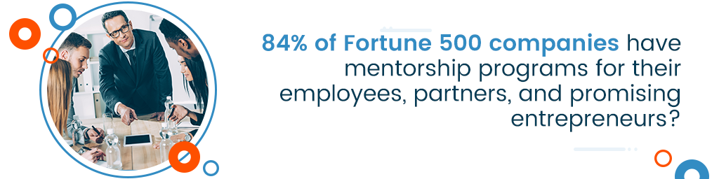 A call out that says 84% of Fortune 500 companies have mentorship programs for their employees, partners, and promising entrepreneurs