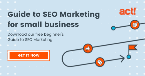 blue call-out box that says, Guide to SEO for small business - Download our free beginner's guide to SEO Marketing 