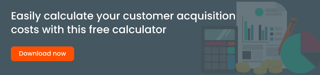 clipart banner that says "easily calculate your customer acquisition costs with this free calculator" with a "download now" button