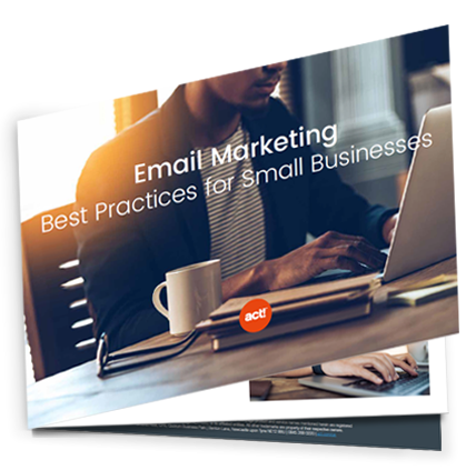 booklet depicting email marketing best practices fro small businesses with picture of person working on laptop on front cover