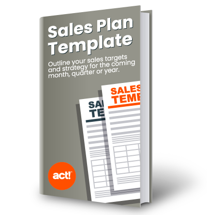 sales plan template book: outline your sales targets and strategy for the coming month, quarter, or year. With the act! CRM logo