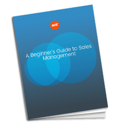 blue book with the act! CRM logo and title that reads a beginner's guide to sales management