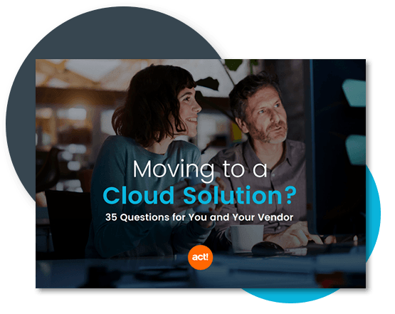 two people on a computer with a text overlay that reads "moving to a cloud solution? 35 questions for you and your vendor"