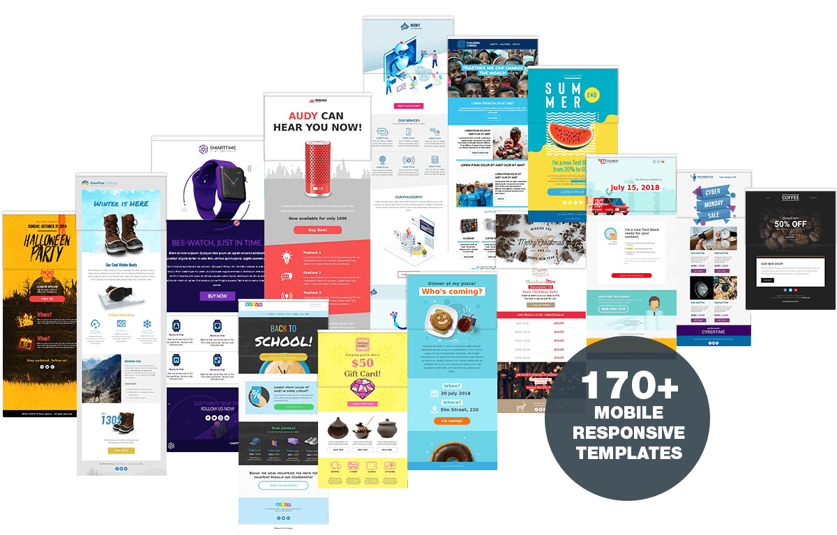 collage of 170+ mobile responsive templates