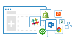 icon of a webpage with various company logos inlcuding: slack, shopify, outlook, google chrome, excel, act! CRM, and quickbooks