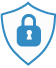 blue icon that demonstrates privacy in a lock in a shield