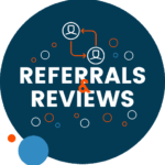 badge that says referrals and reviews