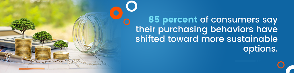 Call out that says 85 percent of consumers say their purchasing behaviors have shifted toward more sustainable options