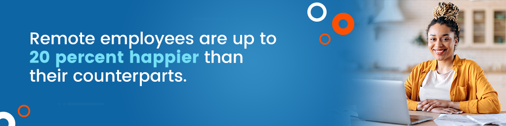 Call out that says remote employees are up to 20 percent happier than their counterparts.