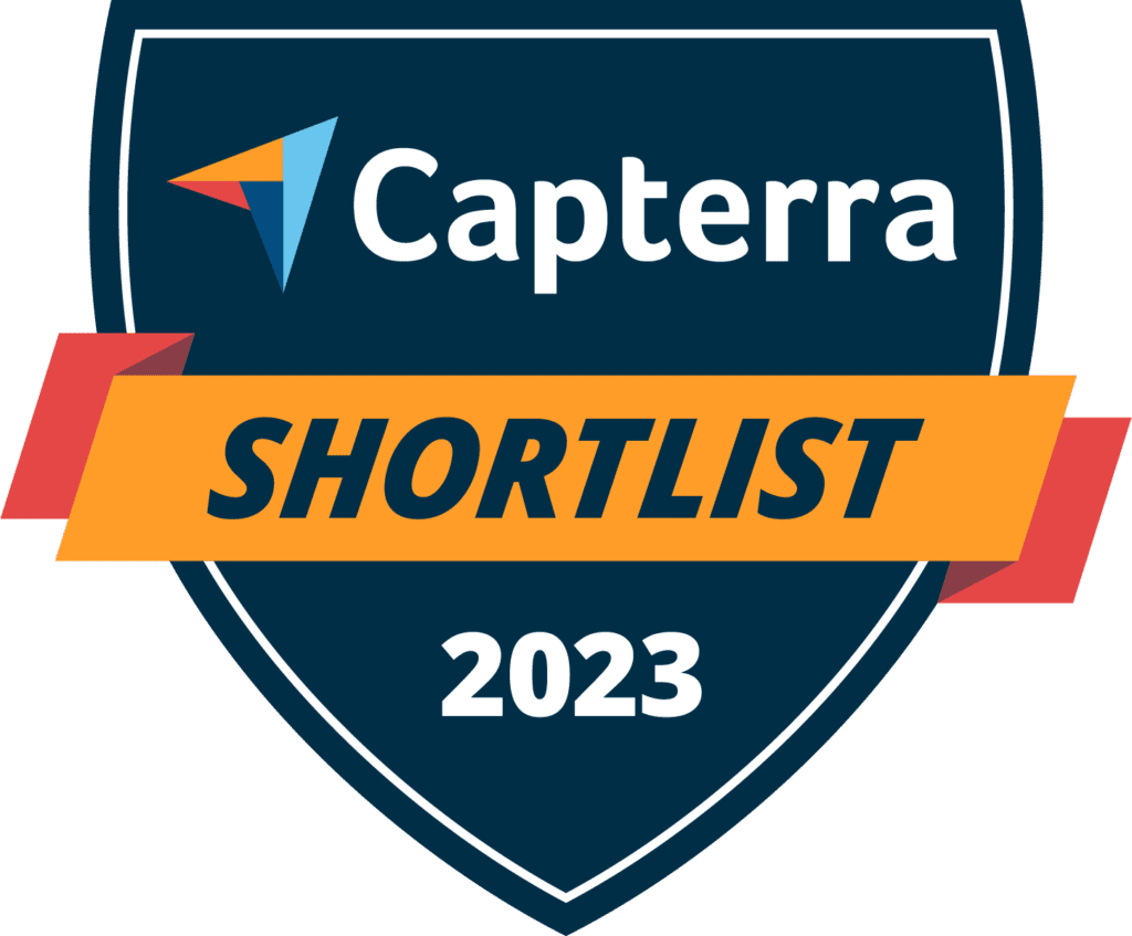 capterra-shortlist-2023 with colors navy blue, red and orange