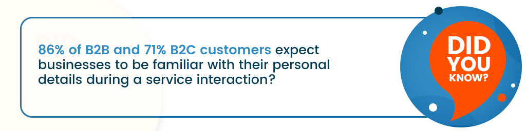 a callout that says, "86% of B2B and 71% of B2C customers expect businesses to be familiar with their details during a service interaction.