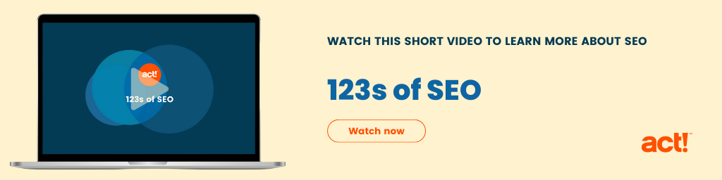 Yellow call-out box with "Watch this short video to learn more about SEO" and a Call to action pointing to the 123s of SEO video