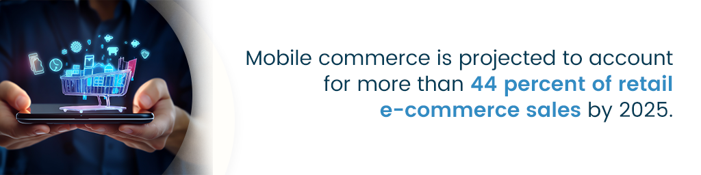 A call-out that says, "mobile commerce is projected to account for more than 44 percent of retail e-commerce sales by 2025."