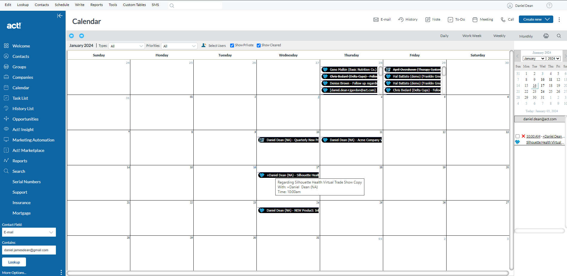 screenshot of calendar