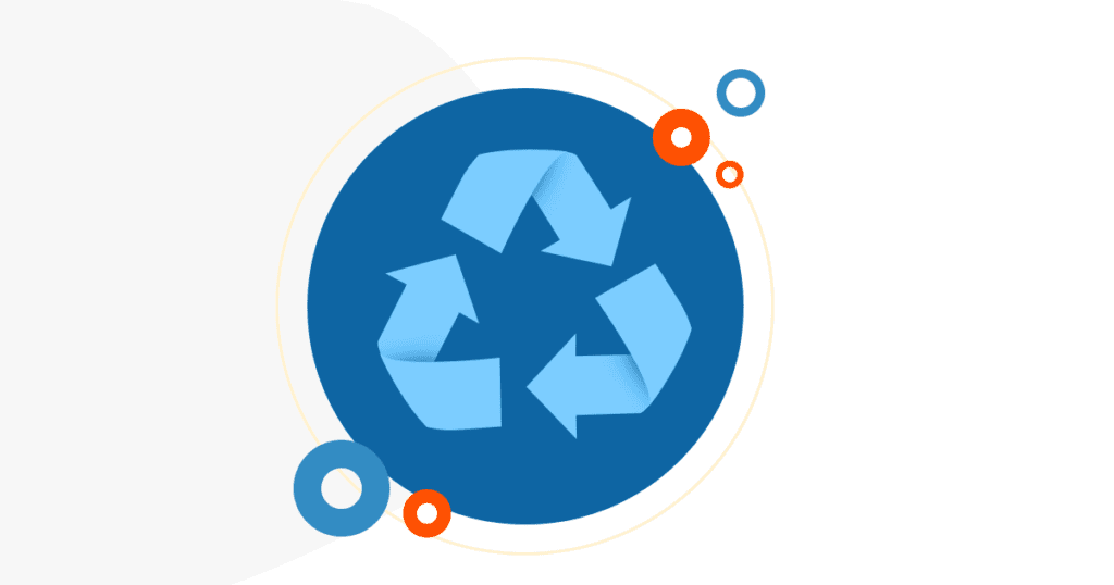 A decorative image with circles around the recycling logo