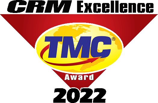 CRM Excellence TMC award basge for 2022, colors include red, yellow, and blue text