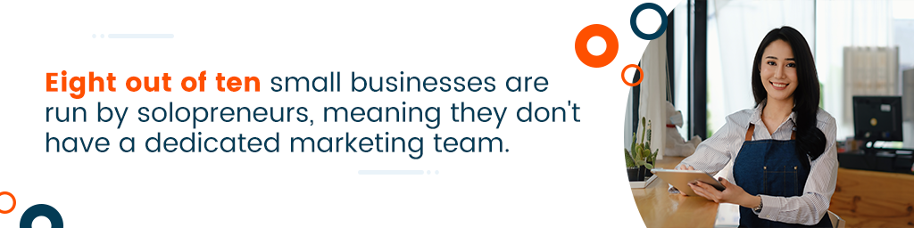 Rectangle box that says Eight out of ten small businesses are run by solopreneurs, meaning they don't have a dedicated marketing team.