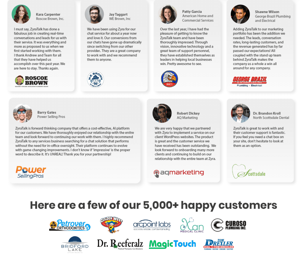 Happy customer reviews from Zyra talk