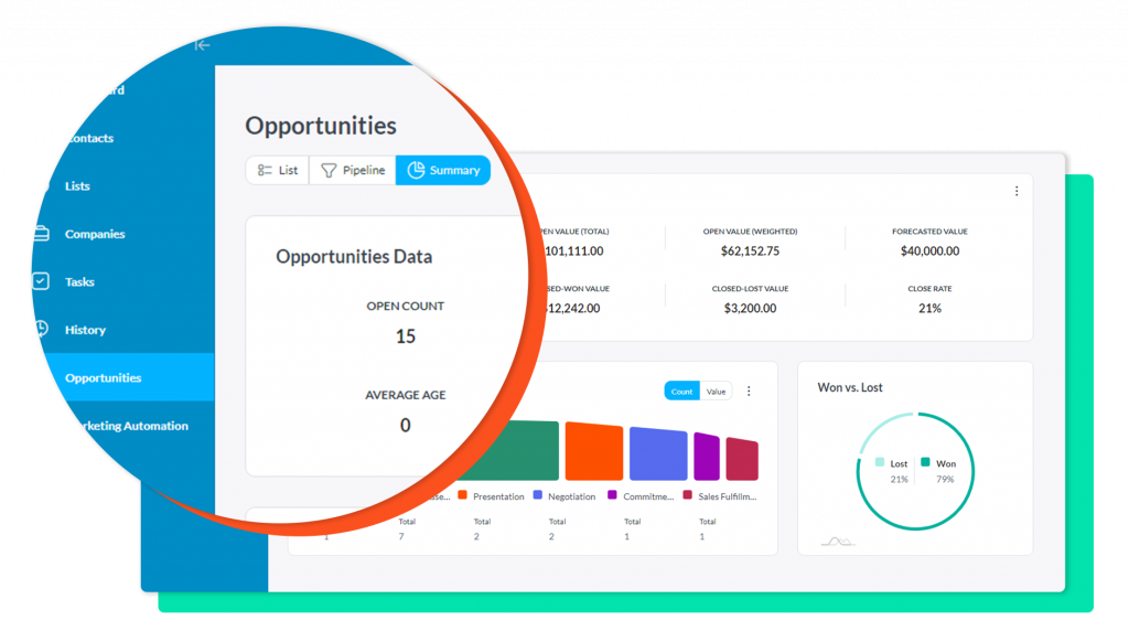 screenshot of the act! CRM platform with a close up of the opportunities section and title tab