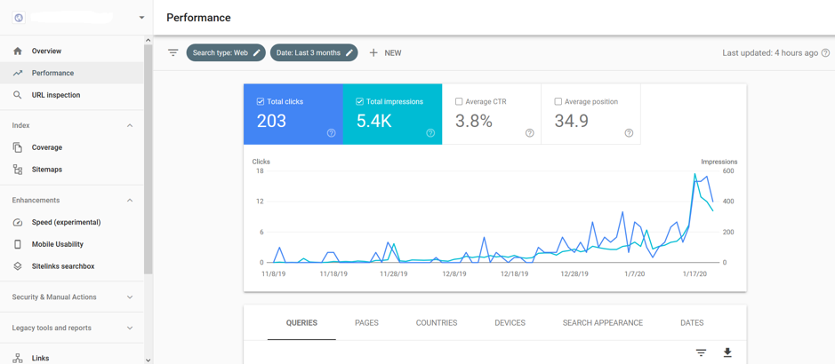 Screenshot of Google Search Console Dashboard