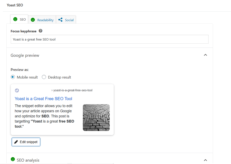 Screen shot of Yoast meta preview