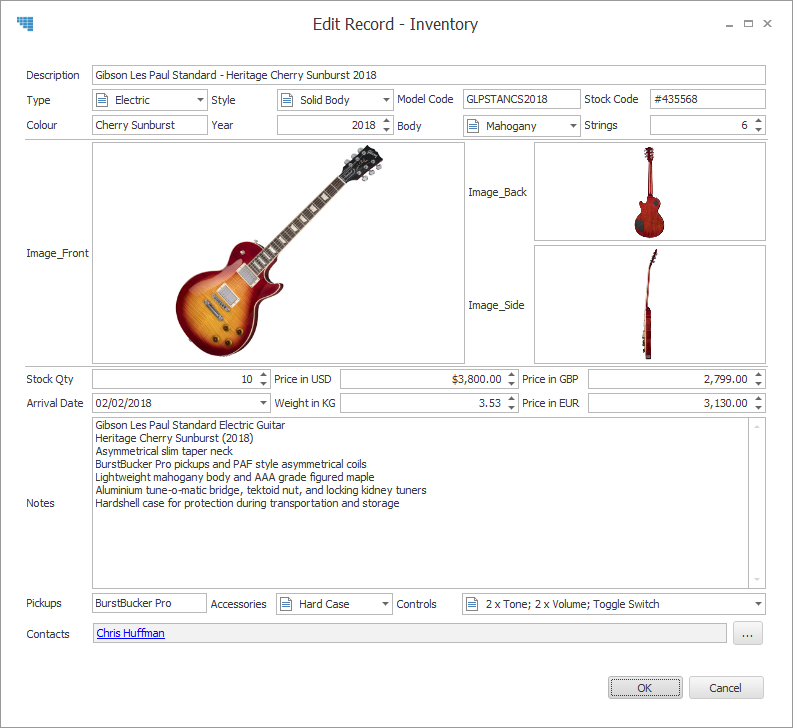 Screenshot of product inventory custom tables template