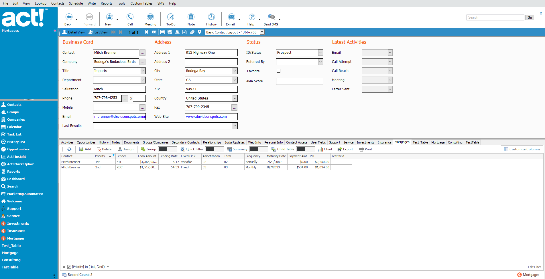 Custom Tables data available within an individual customer contact record