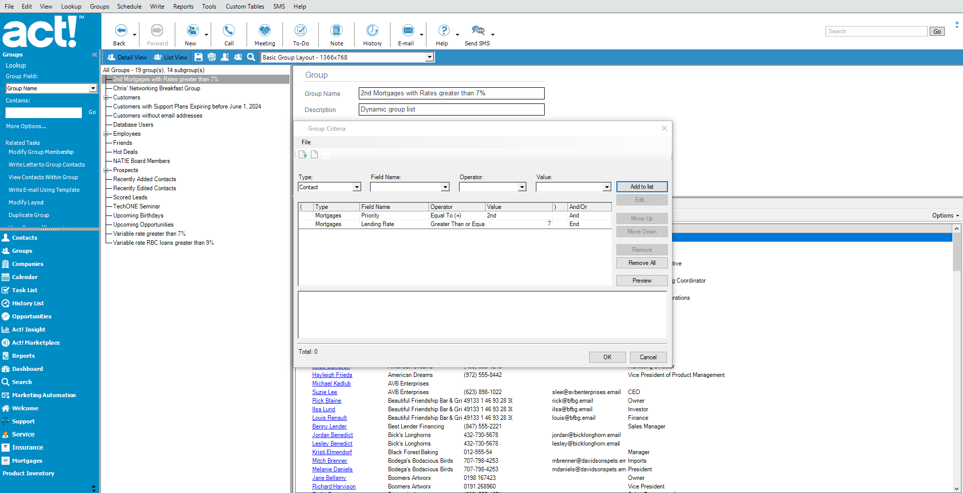 Screenshot showing custom groups in Custom Tables