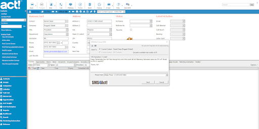 Screen shot showing how to Easily send text messages using the SMS4Act! Text editor