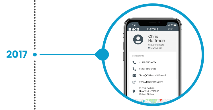 2017 timeline showing a phone with a contact on the screen