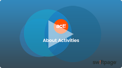 video thumbnail for the about activities video with a blue background and an orange act! CRM logo