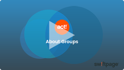 video thumbnail with blue background and orange act! CRM logo with title of "about groups"