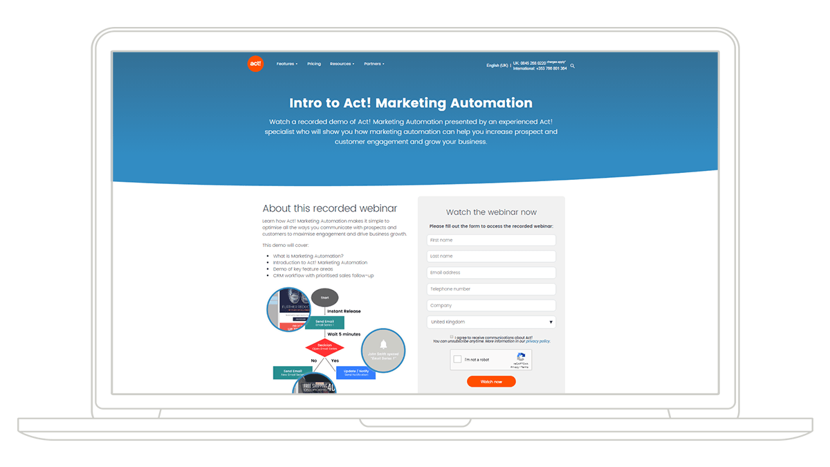 ma-webinar-feat_032020 Screenshot of the intro to act! marketing automation webpage showcasing a brief description and a message form