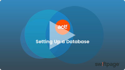 video thumbnail to setting up a database with an orange act! CRM logo and blue background