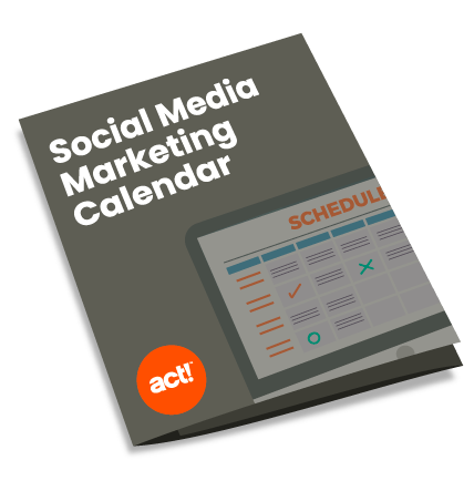 social media marketing calendar booklet mockup with the act! CRM logo