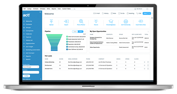 the act! CRM dashboard shown on a laptop screen