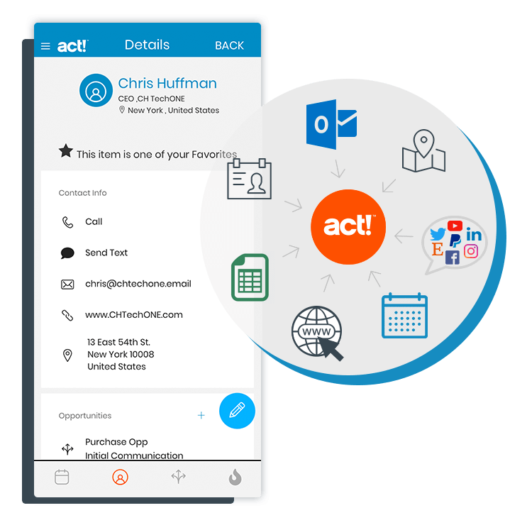 mobile phone showing the mobile act! CRM platform version