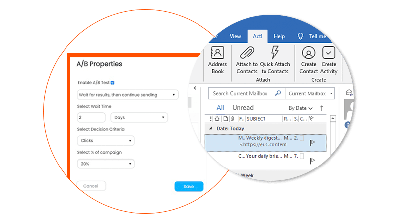 screenshot of the act! CRM a/b testing section capabilities