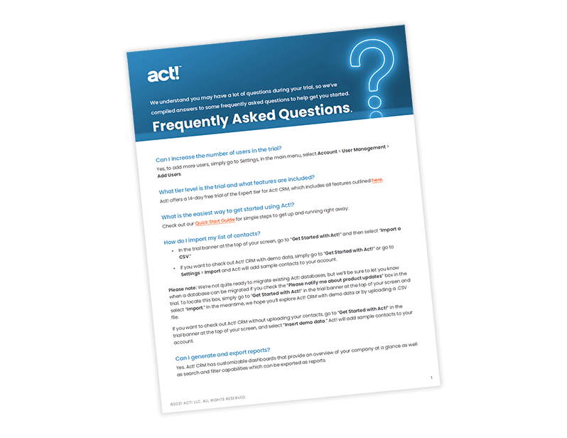 example of an act! CRM Frequently asked questions form