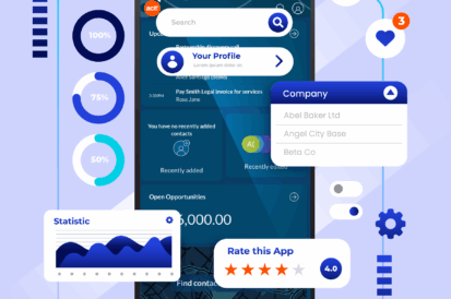 illustration of a mobile phone with app icons floating around it
