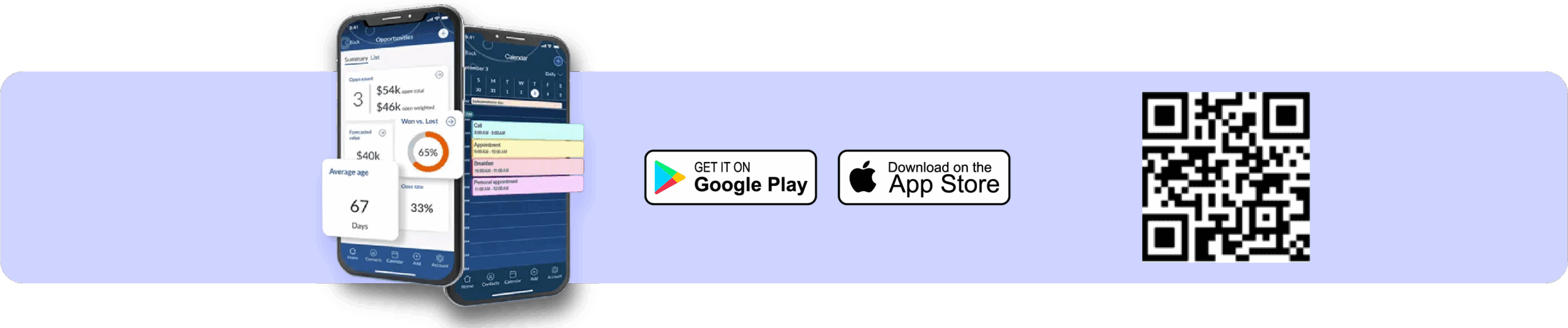 a callout with the app download links and QR code