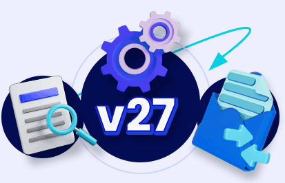 An illustration with a circle and v27 in the middle depicting version 27