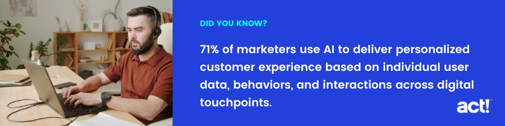 A call out that says, 71% of marketers use AI to deliver personalized customer experience based on individual user data, behaviors, and interactions across digital touchpoints"