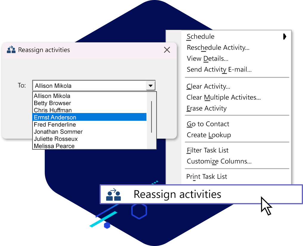 a stylized screenshot showing how you can reassign activities