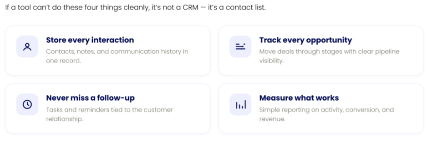 an infogrpahic outlining four things your crm should do