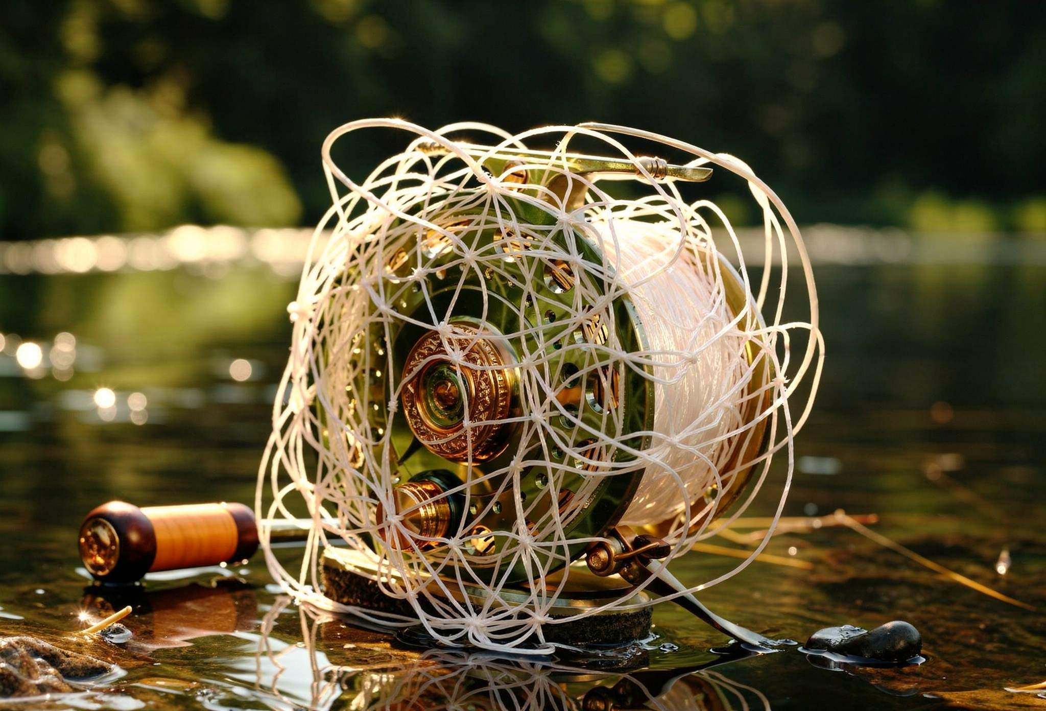 a tangled fishing reel
