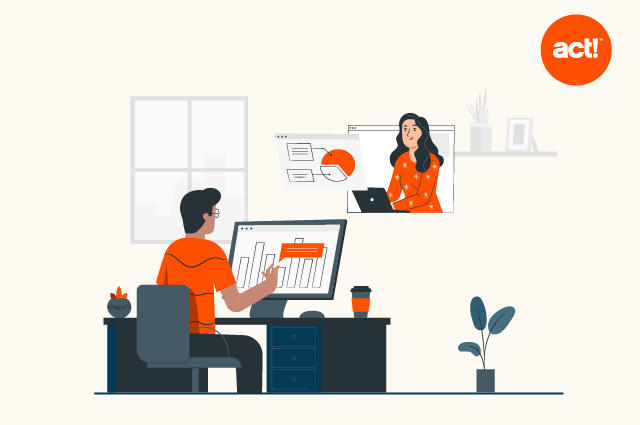 an illustration of two coworkers teleconferencing to represent remote teams