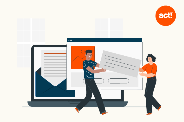 illustration showing two people building an email template