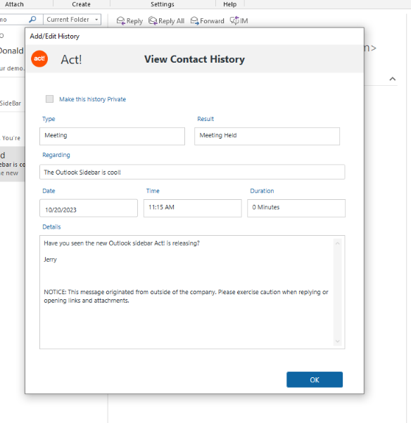 Act! Premium v25.2: Introducing Act! Sidebar for Outlook